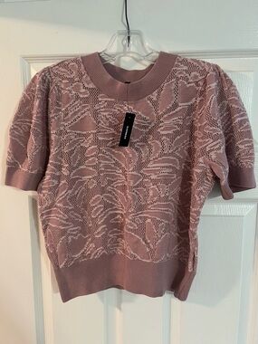Express Mauve Pink Lace-Style Crew Neck Short Sleeve Sweater